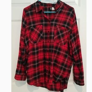 Red and Black flannel button-up top.
